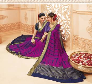 Magenta printed satin saree with blouse 2