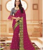 Rani pink printed satin saree with blouse