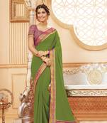 Green printed satin saree with blouse