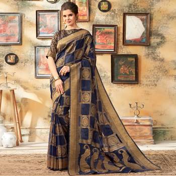 blue woven cotton saree with blouse 1