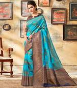 Blue woven cotton saree with blouse