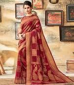 Maroon woven cotton saree with blouse