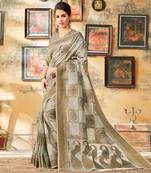 Beige woven cotton saree with blouse