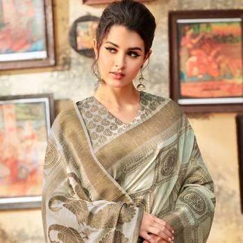 Beige woven cotton saree with blouse 2