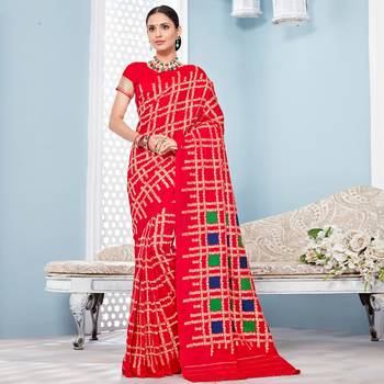Red woven Silk Blend saree with blouse 1