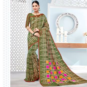 Green woven Silk Blend saree with blouse 1