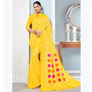 Yellow woven Silk Blend saree with blouse 1