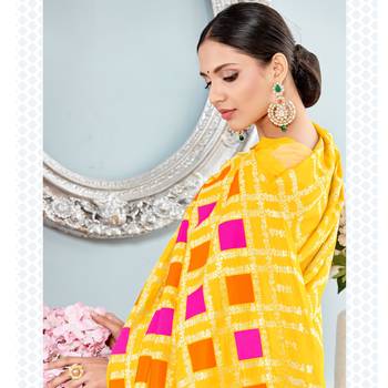 Yellow woven Silk Blend saree with blouse 2