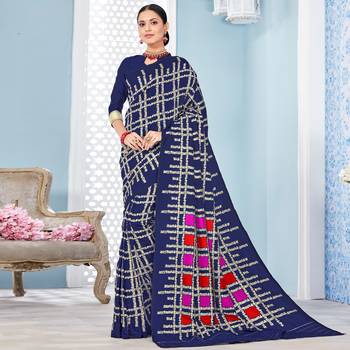 blue woven Silk Blend saree with blouse 1