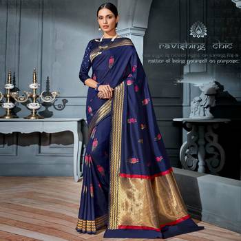 blue woven Silk Blend saree with blouse 1