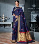 blue woven Silk Blend saree with blouse