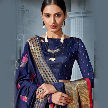 blue woven Silk Blend saree with blouse 2