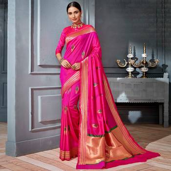 Pink woven Silk Blend saree with blouse 1