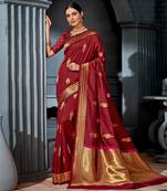 Maroon woven Silk Blend saree with blouse