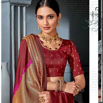 Maroon woven Silk Blend saree with blouse 2