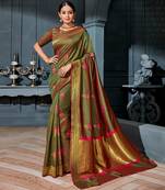 Green woven Silk Blend saree with blouse