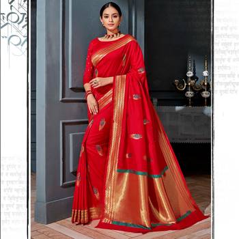 Red woven Silk Blend saree with blouse 1