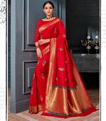 Red woven Silk Blend saree with blouse