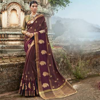 brown embroidered cotton saree with blouse 1