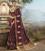 brown embroidered cotton saree with blouse