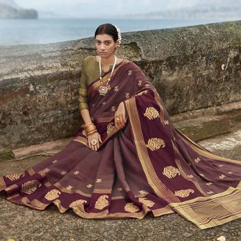 brown embroidered cotton saree with blouse 2