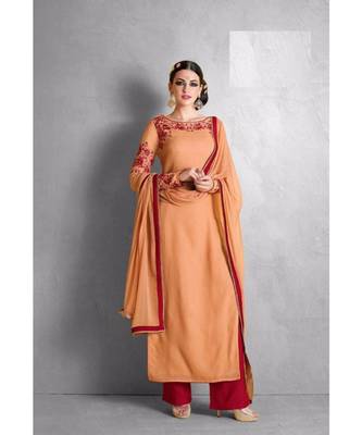 Orange  Embroidered Georgette Semi Stitched Salwar With Dupatta 1
