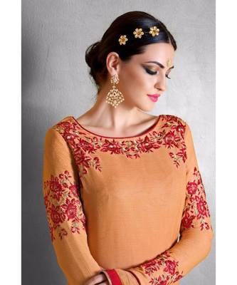 Orange  Embroidered Georgette Semi Stitched Salwar With Dupatta 2