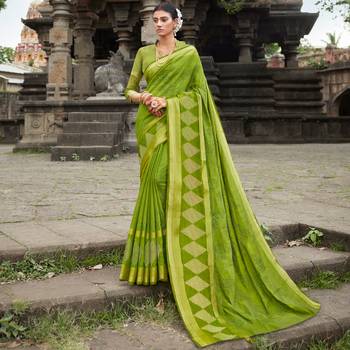 Green embroidered cotton saree with blouse 1