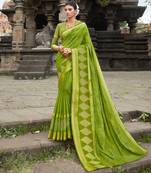 Green embroidered cotton saree with blouse
