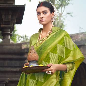 Green embroidered cotton saree with blouse 2