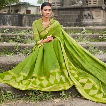 Green embroidered cotton saree with blouse 3