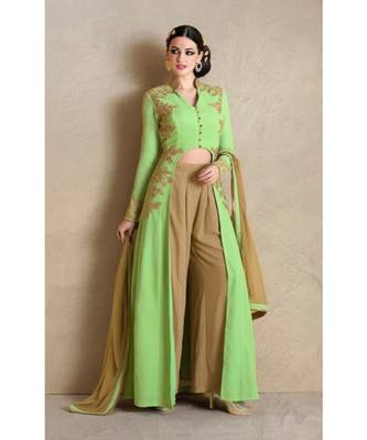 Green Embroidered Georgette Semi Stitched Salwar With Dupatta 1