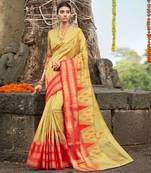 Green embroidered cotton saree with blouse