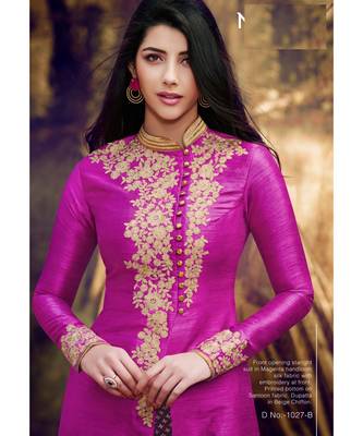 Magenta Embroidered Art Silk Semi Stitched Salwar With Dupatta 2