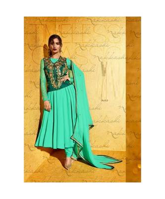Green Embroidered Georgette Semi Stitched Salwar With Dupatta 1