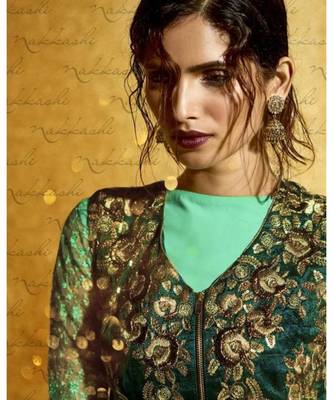 Green Embroidered Georgette Semi Stitched Salwar With Dupatta 2