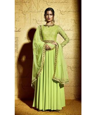 Green Embroidered Georgette Semi Stitched Salwar With Dupatta 1
