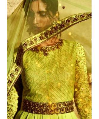 Green Embroidered Georgette Semi Stitched Salwar With Dupatta 2