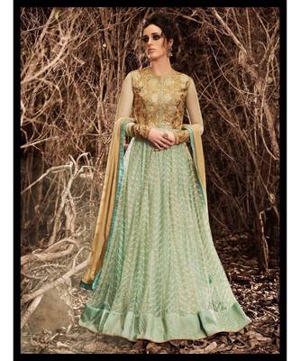 Green Embroidered Net Semi Stitched Salwar With Dupatta 1