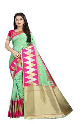 Green Woven Silk Saree With Blouse 1