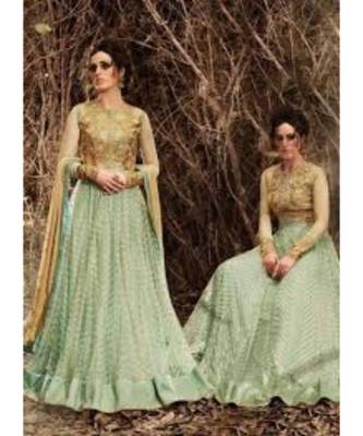 Green Embroidered Net Semi Stitched Salwar With Dupatta 2