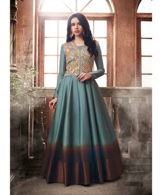 Green Embroidered Art Silk Semi Stitched Salwar With Dupatta 1