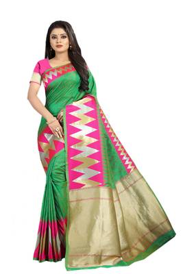 Green Woven Silk Saree With Blouse 1