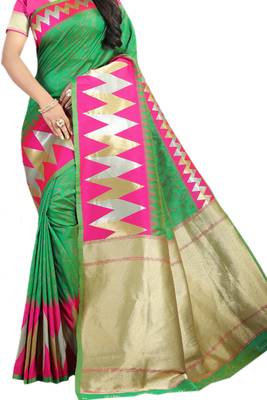 Green Woven Silk Saree With Blouse 2