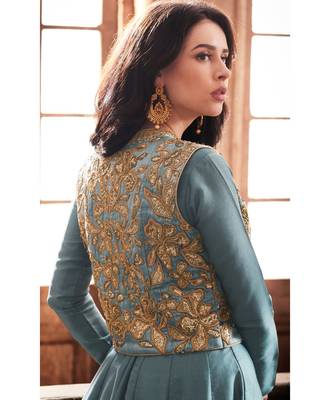 Green Embroidered Art Silk Semi Stitched Salwar With Dupatta 2