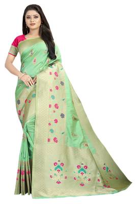 Green Woven Silk Saree With Blouse 1