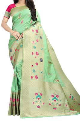 Green Woven Silk Saree With Blouse 2