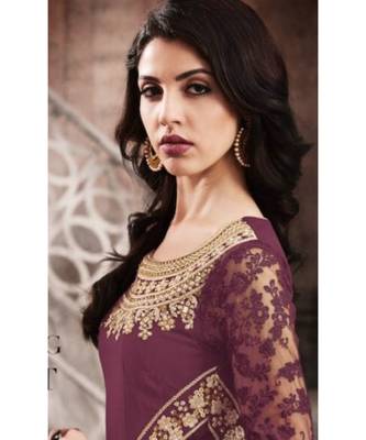 Purple Embroidered Georgette Semi Stitched Salwar With Dupatta 1