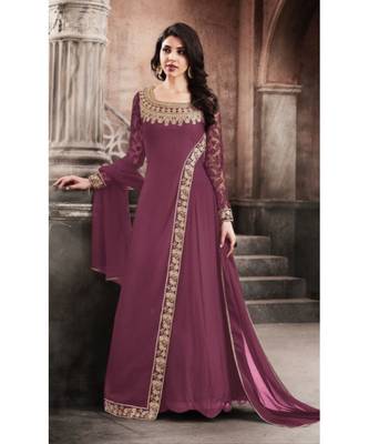Purple Embroidered Georgette Semi Stitched Salwar With Dupatta 2