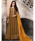 Mustard Embroidered Satin Semi Stitched Salwar With Dupatta